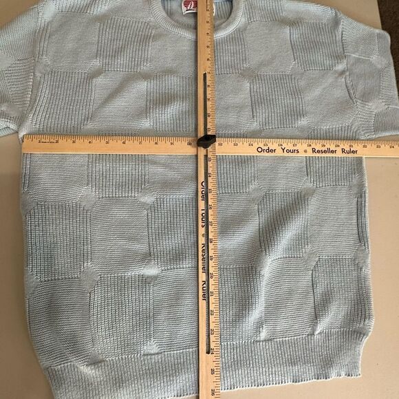 Isle of Cotton Womens Checkerboard Rib Knit Crewneck Pullover Sweater Blue Large - Picture 3 of 4